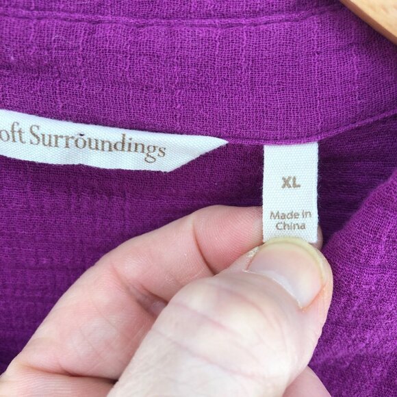 Soft Surroundings Top Womens Extra Large Purple Button Up Gauzy Tie 3/4 Sleeves - Picture 5 of 9